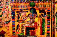 Les pigments bleu et vert égyptiens sont très présents sur la tombe de Tanethéréret (18e dynastie, 1552-1306 av. J.-C.).