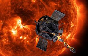 Vue d'artiste de la NASA représentant Parker Solar Probe approchant le Soleil. Credits: NASA/Johns Hopkins APL/Steve Gribben