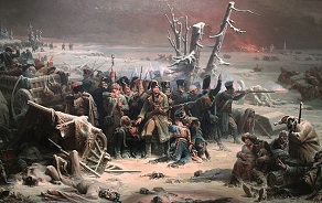 Le maréchal Ney soutenant l'arrière-garde pendant la Retraite de Russie Adolphe Yvon (1856) Manchester Art Gallery. Wikipedia La Bérézina : quand le métal devient poussière ou la guerre sans bouton. Mythe ou réalité ?
