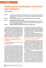 Applications présentes et futures des batteries Applications présentes et futures des batteries