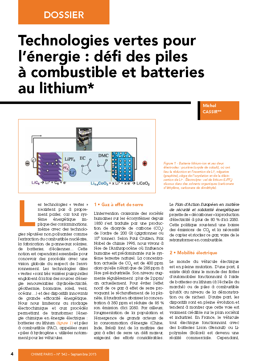 Piles à combustible et batteries au lithium Piles à combustible et batteries au lithium