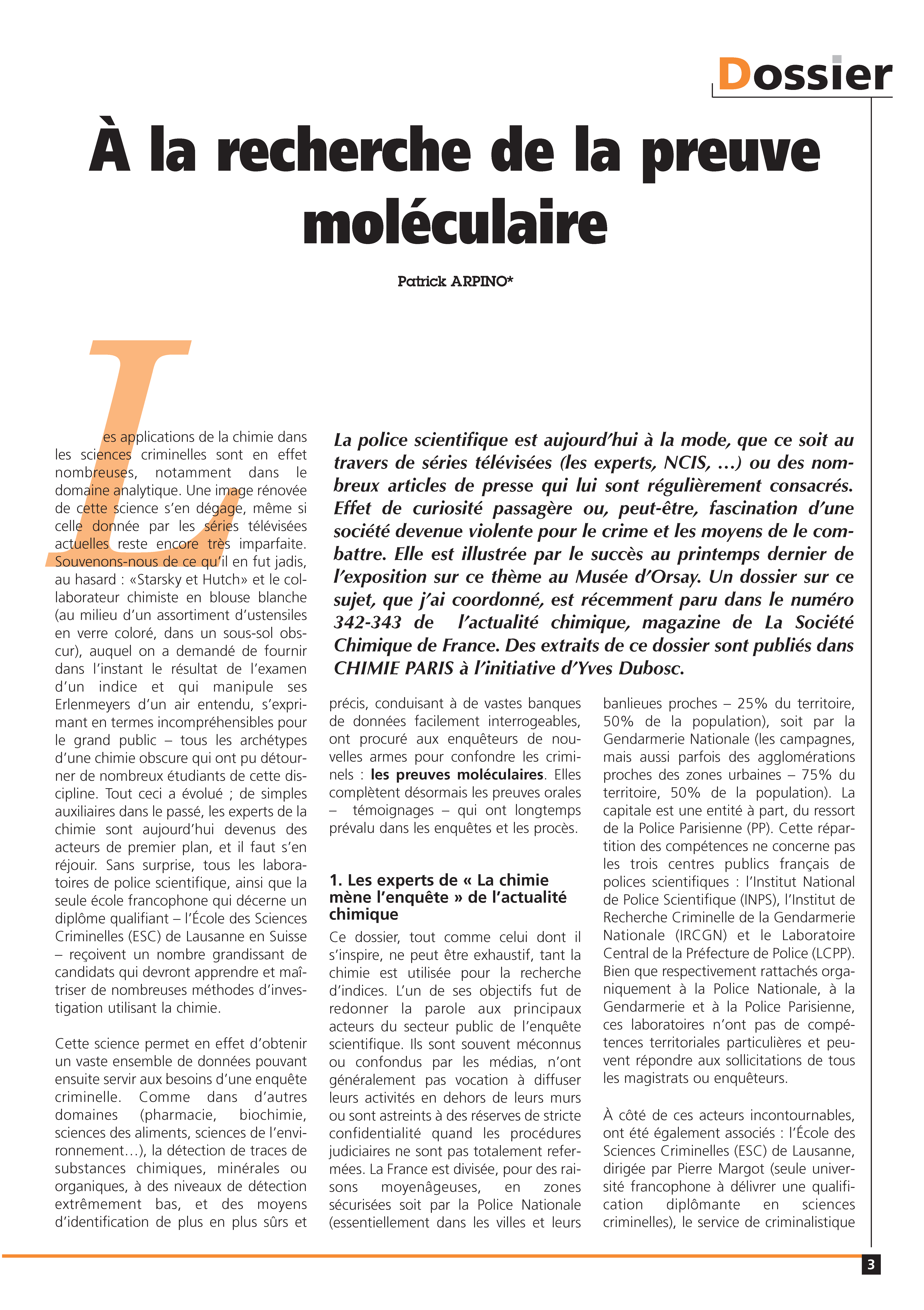 Chimie et sciences criminelles Chimie et sciences criminelles