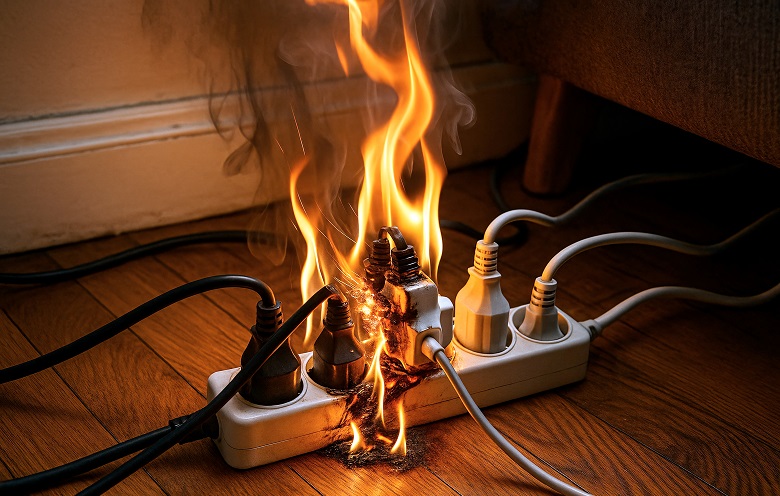 Incendie dû à une multiprise surchargée. Crédit : Far Eastern Jupiter / Adobe Stock