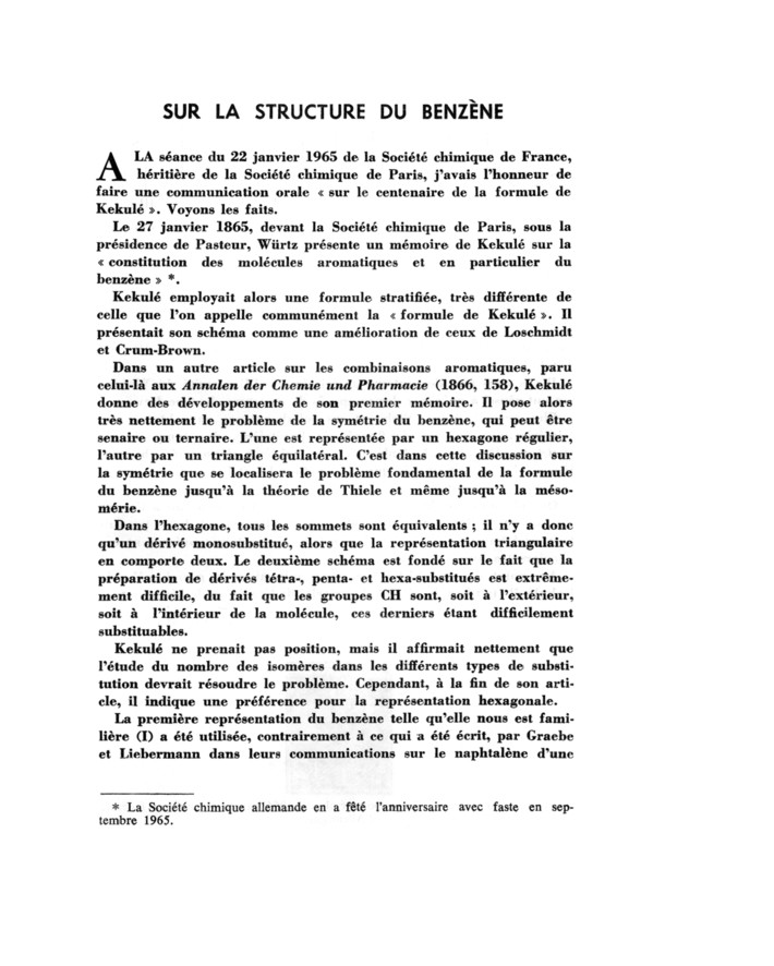 Sur la structure du benzène Sur la structure du benzène