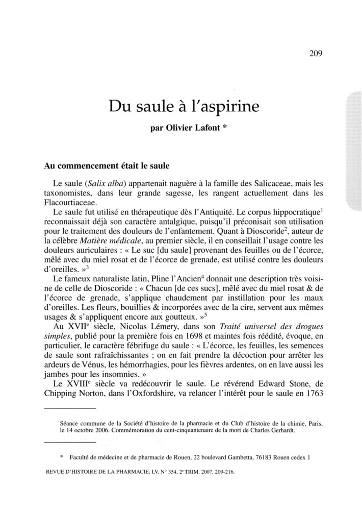Du saule à l’aspirine Du saule à l’aspirine