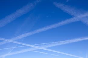 Airplane Trails in the Blue Sky