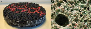 Exemple de matériaux granulaires : béton bitumineux (A), granulat issu de recyclage (B). Source : Matelys